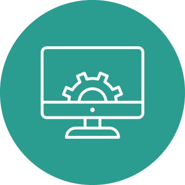 Müşteri desteği, masaüstü, yardım masası, dişli ikon vektör resmi. Müşteri desteği için de kullanılabilir. Web uygulamalarında, mobil uygulamalarda ve yazdırma ortamlarında kullanılabilir.