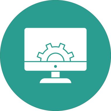 Müşteri desteği, masaüstü, yardım masası, dişli ikon vektör resmi. Müşteri desteği için de kullanılabilir. Web uygulamalarında, mobil uygulamalarda ve yazdırma ortamlarında kullanılabilir.