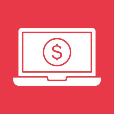 Çevrimiçi bankacılık, dizüstü bilgisayar, para, dizüstü bilgisayar ikonu vektör görüntüsü. Finans ve Para için de kullanılabilir. Web uygulamalarında, mobil uygulamalarda ve yazdırma ortamlarında kullanılabilir.