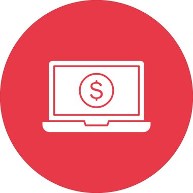 Çevrimiçi bankacılık, dizüstü bilgisayar, para, dizüstü bilgisayar ikonu vektör görüntüsü. Finans ve Para için de kullanılabilir. Web uygulamalarında, mobil uygulamalarda ve yazdırma ortamlarında kullanılabilir.