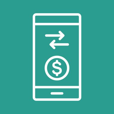 Cep telefonu, para, işlem simgesi vektör görüntüsü. Finans ve Para için de kullanılabilir. Web uygulamalarında, mobil uygulamalarda ve yazdırma ortamlarında kullanılabilir.