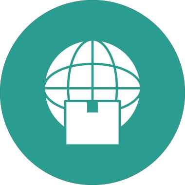 Teslimat, uluslararası, nakliye, küresel ikon vektör görüntüsü. Teslimat ve lojistik için de kullanılabilir. Web uygulamalarında, mobil uygulamalarda ve yazdırma ortamlarında kullanılabilir.