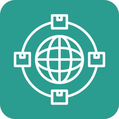 Uluslararası, paket, kargo, dünya çapında ikon vektör görüntüsü. Teslimat ve lojistik için de kullanılabilir. Web uygulamalarında, mobil uygulamalarda ve yazdırma ortamlarında kullanılabilir.