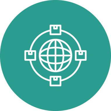 Uluslararası, paket, kargo, dünya çapında ikon vektör görüntüsü. Teslimat ve lojistik için de kullanılabilir. Web uygulamalarında, mobil uygulamalarda ve yazdırma ortamlarında kullanılabilir.
