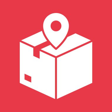 Paket, konum, teslimat ikonu vektör görüntüsü. Teslimat ve lojistik için de kullanılabilir. Web uygulamalarında, mobil uygulamalarda ve yazdırma ortamlarında kullanılabilir.