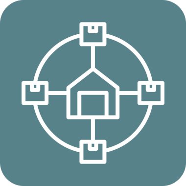 Depo, ağ, nakliye, şubeler, paket ikonu vektör görüntüsü. Teslimat ve lojistik için de kullanılabilir. Web uygulamalarında, mobil uygulamalarda ve yazdırma ortamlarında kullanılabilir.