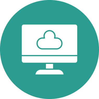 Bulut, sistem, bilgisayar, ekran ikonu vektör görüntüsü. Ağ ve veri paylaşımı için de kullanılabilir. Web uygulamalarında, mobil uygulamalarda ve yazdırma ortamlarında kullanılabilir.