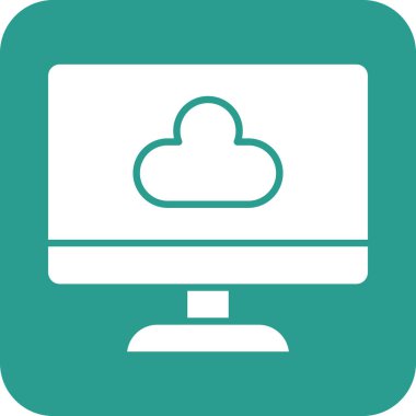 Bulut, sistem, bilgisayar, ekran ikonu vektör görüntüsü. Ağ ve veri paylaşımı için de kullanılabilir. Web uygulamalarında, mobil uygulamalarda ve yazdırma ortamlarında kullanılabilir.