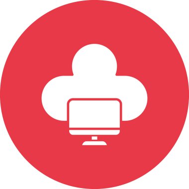 Bulut, sistem, bilgisayar, ekran ikonu vektör görüntüsü. Ağ ve veri paylaşımı için de kullanılabilir. Web uygulamalarında, mobil uygulamalarda ve yazdırma ortamlarında kullanılabilir.