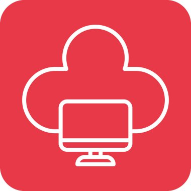 Bulut, sistem, bilgisayar, ekran ikonu vektör görüntüsü. Ağ ve veri paylaşımı için de kullanılabilir. Web uygulamalarında, mobil uygulamalarda ve yazdırma ortamlarında kullanılabilir.