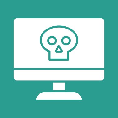 Bilgisayar, virüs, hacklenmiş kafatası ikonu vektör görüntüsü. Ağ ve veri paylaşımı için de kullanılabilir. Web uygulamalarında, mobil uygulamalarda ve yazdırma ortamlarında kullanılabilir.