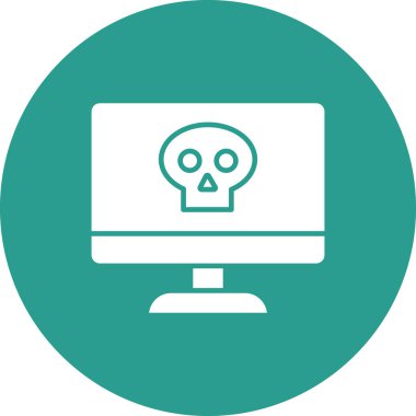 Bilgisayar, virüs, hacklenmiş kafatası ikonu vektör görüntüsü. Ağ ve veri paylaşımı için de kullanılabilir. Web uygulamalarında, mobil uygulamalarda ve yazdırma ortamlarında kullanılabilir.