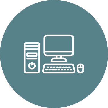 Bilgisayar, çalışma istasyonu, bilgisayar simgesi vektör görüntüsü. Ağ ve veri paylaşımı için de kullanılabilir. Web uygulamalarında, mobil uygulamalarda ve yazdırma ortamlarında kullanılabilir.
