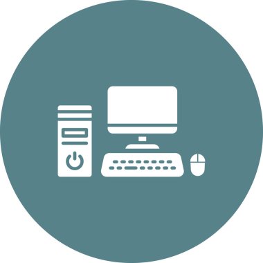 Bilgisayar, çalışma istasyonu, bilgisayar simgesi vektör görüntüsü. Ağ ve veri paylaşımı için de kullanılabilir. Web uygulamalarında, mobil uygulamalarda ve yazdırma ortamlarında kullanılabilir.