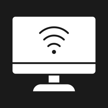 İnternet, bağlantı, bilgisayar, Wi-Fi ikon vektör görüntüsü. Ağ ve veri paylaşımı için de kullanılabilir. Web uygulamalarında, mobil uygulamalarda ve yazdırma ortamlarında kullanılabilir.