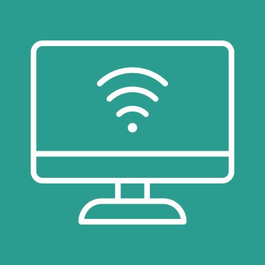 İnternet, bağlantı, bilgisayar, Wi-Fi ikon vektör görüntüsü. Ağ ve veri paylaşımı için de kullanılabilir. Web uygulamalarında, mobil uygulamalarda ve yazdırma ortamlarında kullanılabilir.