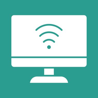 İnternet, bağlantı, bilgisayar, Wi-Fi ikon vektör görüntüsü. Ağ ve veri paylaşımı için de kullanılabilir. Web uygulamalarında, mobil uygulamalarda ve yazdırma ortamlarında kullanılabilir.