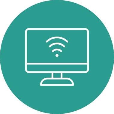 İnternet, bağlantı, bilgisayar, Wi-Fi ikon vektör görüntüsü. Ağ ve veri paylaşımı için de kullanılabilir. Web uygulamalarında, mobil uygulamalarda ve yazdırma ortamlarında kullanılabilir.