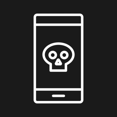 Mobil, virüs, hacklenmiş, kafatası ikonu vektör görüntüsü. Ağ ve veri paylaşımı için de kullanılabilir. Web uygulamalarında, mobil uygulamalarda ve yazdırma ortamlarında kullanılabilir.