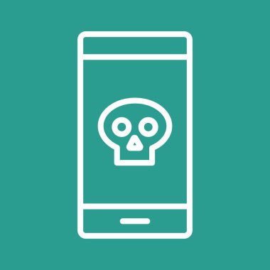 Mobil, virüs, hacklenmiş, kafatası ikonu vektör görüntüsü. Ağ ve veri paylaşımı için de kullanılabilir. Web uygulamalarında, mobil uygulamalarda ve yazdırma ortamlarında kullanılabilir.
