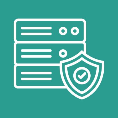 Sunucu, veritabanı, güvenli, kalkan simgesi vektör görüntüsü. Ağ ve veri paylaşımı için de kullanılabilir. Web uygulamalarında, mobil uygulamalarda ve yazdırma ortamlarında kullanılabilir.