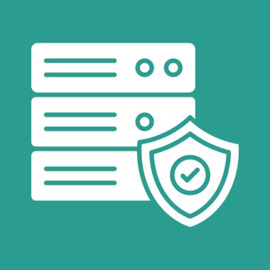 Sunucu, veritabanı, güvenli, kalkan simgesi vektör görüntüsü. Ağ ve veri paylaşımı için de kullanılabilir. Web uygulamalarında, mobil uygulamalarda ve yazdırma ortamlarında kullanılabilir.