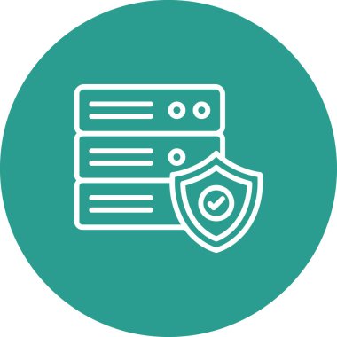 Sunucu, veritabanı, güvenli, kalkan simgesi vektör görüntüsü. Ağ ve veri paylaşımı için de kullanılabilir. Web uygulamalarında, mobil uygulamalarda ve yazdırma ortamlarında kullanılabilir.
