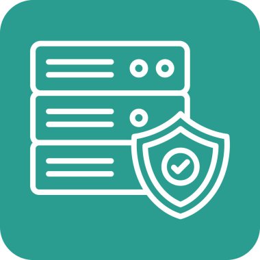 Sunucu, veritabanı, güvenli, kalkan simgesi vektör görüntüsü. Ağ ve veri paylaşımı için de kullanılabilir. Web uygulamalarında, mobil uygulamalarda ve yazdırma ortamlarında kullanılabilir.