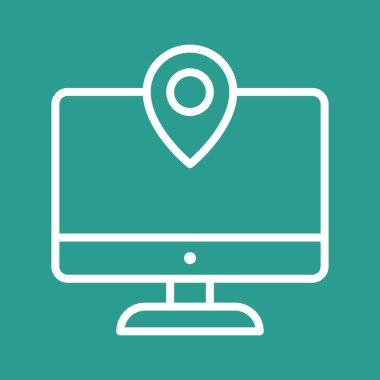 Adres, bilgisayar, pin ikonu vektör resmi. Navigasyon için de kullanılabilir. Web uygulamalarında, mobil uygulamalarda ve yazdırma ortamlarında kullanılabilir.