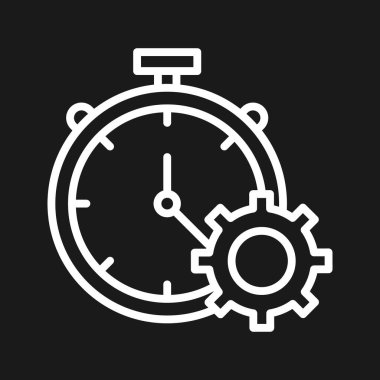 Üretkenlik, ayarlar, zaman simgesi vektör görüntüsü. Müşteri desteği için de kullanılabilir. Web uygulamalarında, mobil uygulamalarda ve yazdırma ortamlarında kullanılabilir.