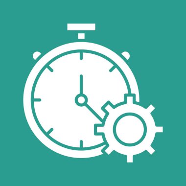 Üretkenlik, ayarlar, zaman simgesi vektör görüntüsü. Müşteri desteği için de kullanılabilir. Web uygulamalarında, mobil uygulamalarda ve yazdırma ortamlarında kullanılabilir.