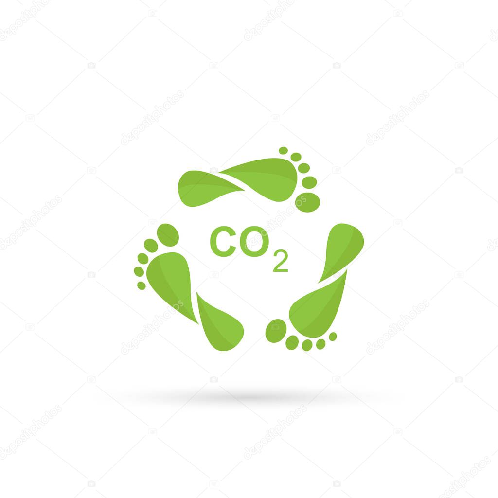 Carbon Footprint C02. Leaves style footprint. Vector isolated on white background.