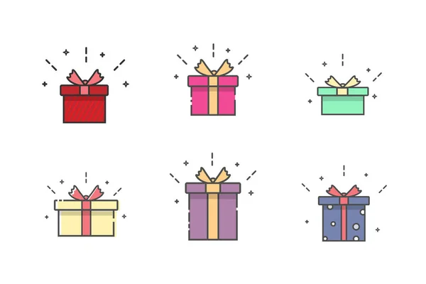 Conjunto Iconos Caja Regalo Colorido Compras Ventas Concepto Ilustración Vectorial — Archivo Imágenes Vectoriales