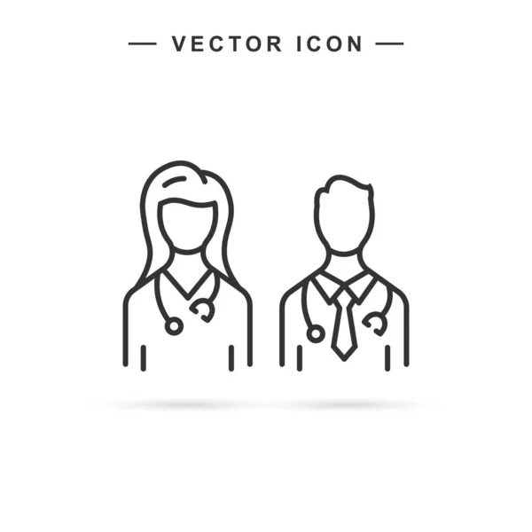 Female Male Doctor Line Icon Isolated Vector White Background — Stock Vector