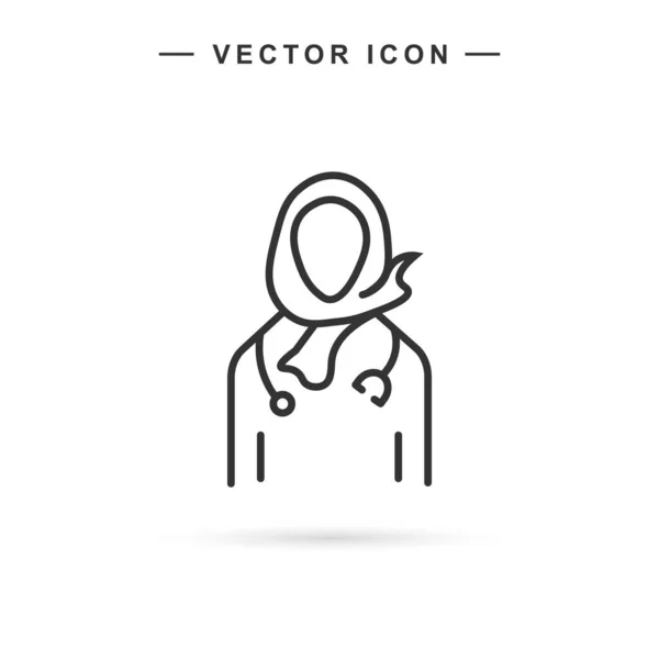 Muszlim Női Orvos Hidzsáb Ikon Elszigetelt Vektor Illusztráció Fehér Alapon — Stock Vector