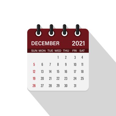 Aralık 2021, gölgeli takvim simgesi. Gün, ay ve yıl. Düz vektör illüstrasyonu