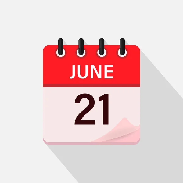 Juni Kalender Icoon Met Schaduw Dag Maand Platte Vectorillustratie — Stockvector