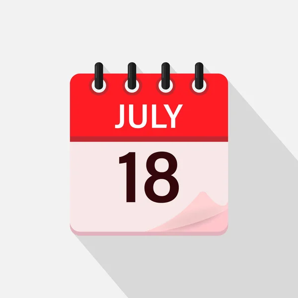 July Calendar Icon Shadow Day Month Flat Vector Illustration — Archivo Imágenes Vectoriales