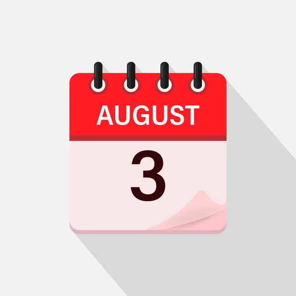 8月3日影のカレンダーアイコン 平面ベクトル図 — ストックベクタ