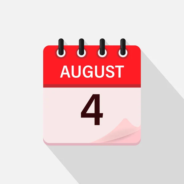 8月4日影とカレンダーアイコン 平面ベクトル図 — ストックベクタ