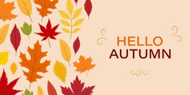 Yapraklı Sonbahar Arkaplanı. Satılık ya da tanıtım afişi, broşür, web afişi. Vektör