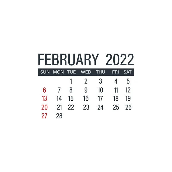 2022年2月カレンダーアイコン 1月1日 平面ベクトル図 — ストックベクタ
