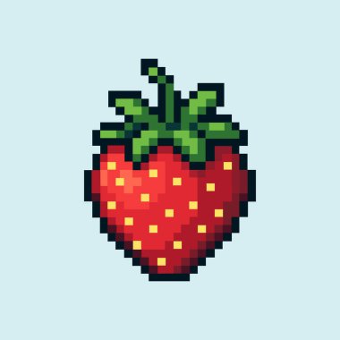 Piksel sanat tarzında çilek meyve ikonu. Vektör çizimi. Oyun için 8 bit logo