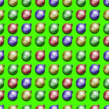 Noel desenli. Yeşil arka planda Noel ağacı oyuncaklarının kusursuz deseni..