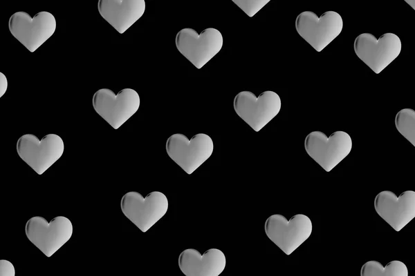 Valentine Day Gray Hearts Black Background Wallpaper Postcard Lovers Template — Stock Photo, Image