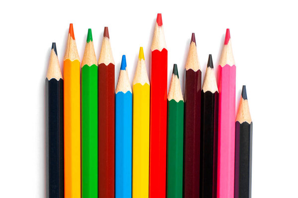Colored pencils on a white background. Isolate