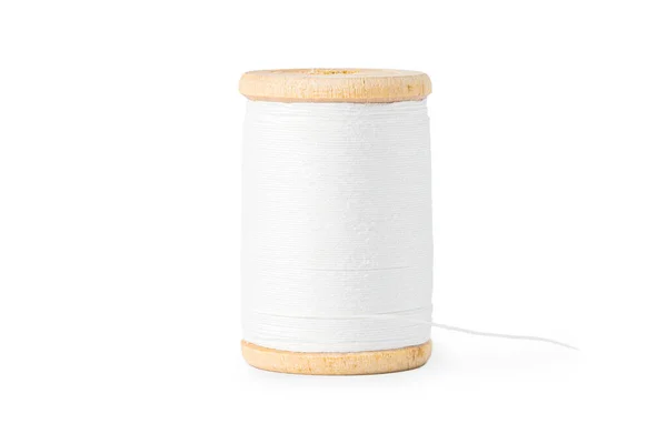 Wooden Spool White Thread Close White Background — Stock Photo, Image