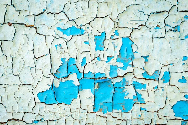 Textur Aus Rissiger Blauer Und Weißer Farbe Auf Einer Holzoberfläche — Stockfoto