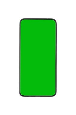 Beyaz arka planda ekran yerine krom anahtarı olan akıllı telefon. İzole et. Boşluğu kopyala.