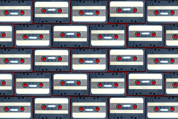 Antecedentes Cassetes Áudio Antigas Cartaz Papel Parede Fundo Retro Vintage — Fotografia de Stock